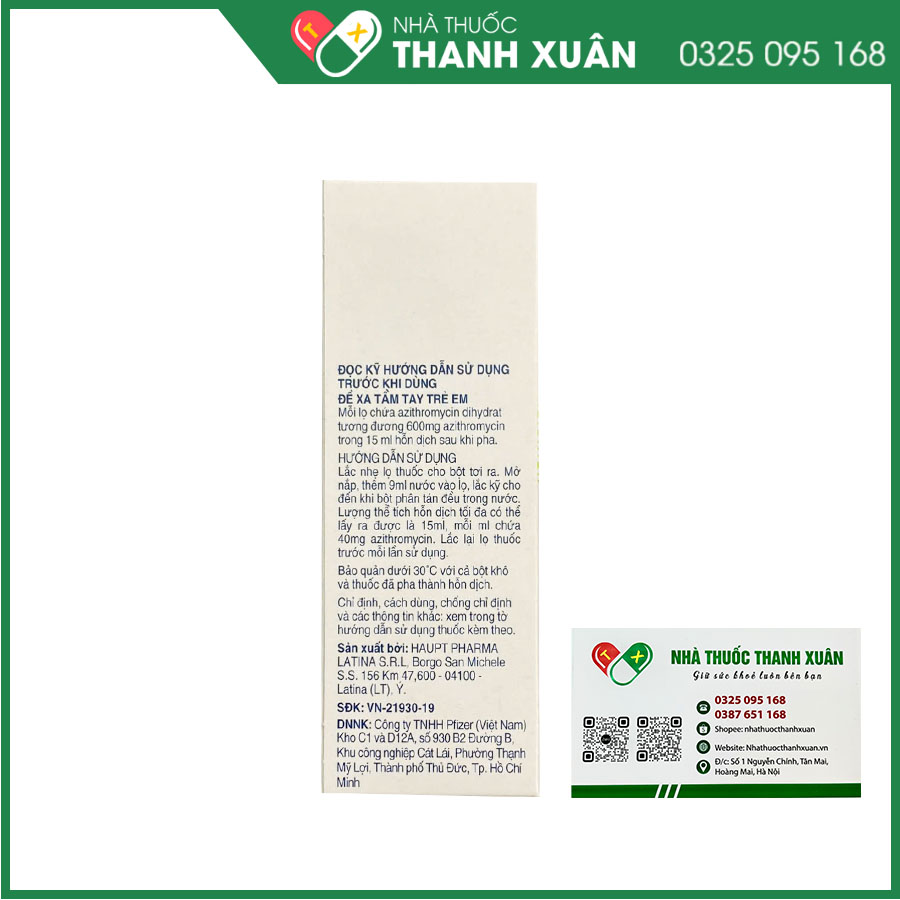 Zitromax SR 200mg/5ml thuốc kháng sinh điều trị nhiễm khuẩn hô hấp, nhiễm khuẩn tiêu hóa, nhiễm khuẩn da và mô